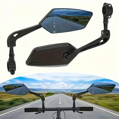 A Pair Of 2 High-Definition Bicycle Rearview Mirrors With 360° Adjustable Rotation- Made Of Durable ABS Material, Suitable For Scooters And Bicycle Reflectors, Featuring Black Rectangular Handle Refl