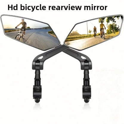 A Pair Of 2 High-Definition Bicycle Rearview Mirrors With 360° Adjustable Rotation- Made Of Durable ABS Material, Suitable For Scooters And Bicycle Reflectors, Featuring Black Rectangular Handle Refl