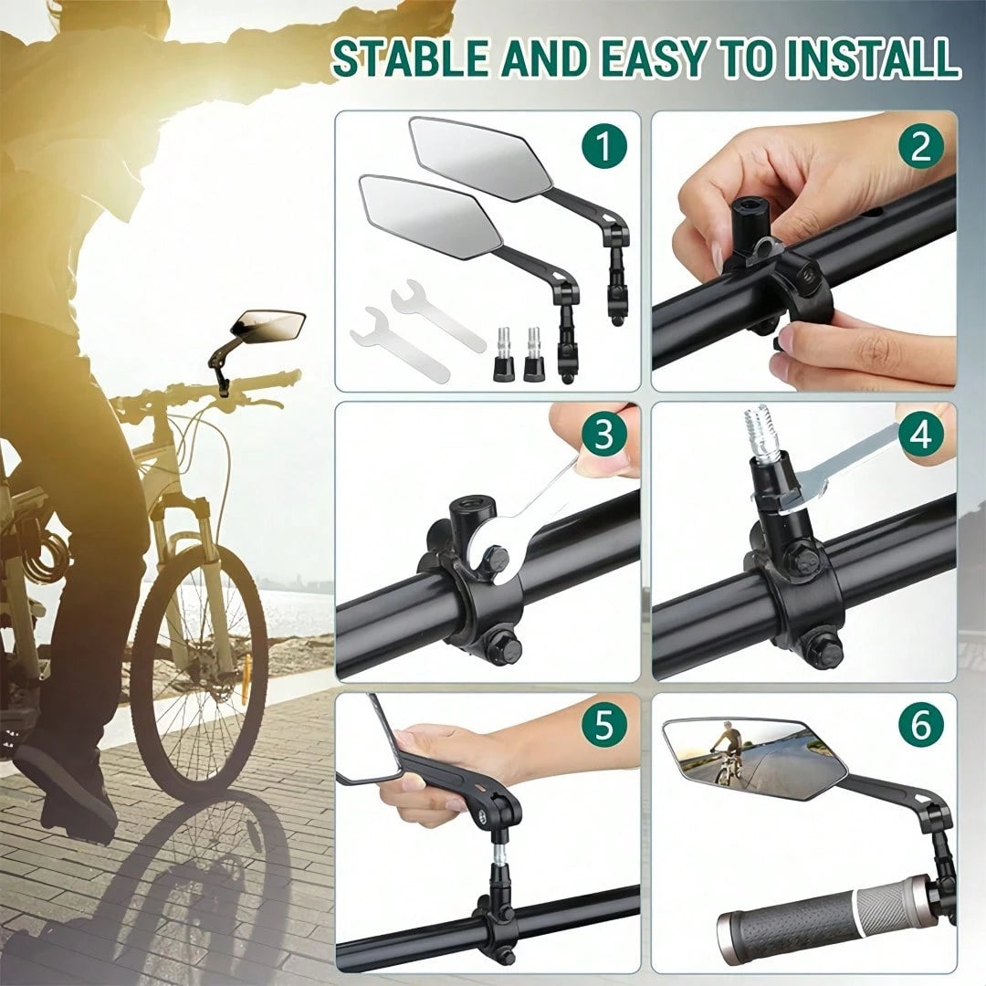 A Pair Of 2 High-Definition Bicycle Rearview Mirrors With 360° Adjustable Rotation- Made Of Durable ABS Material, Suitable For Scooters And Bicycle Reflectors, Featuring Black Rectangular Handle Refl