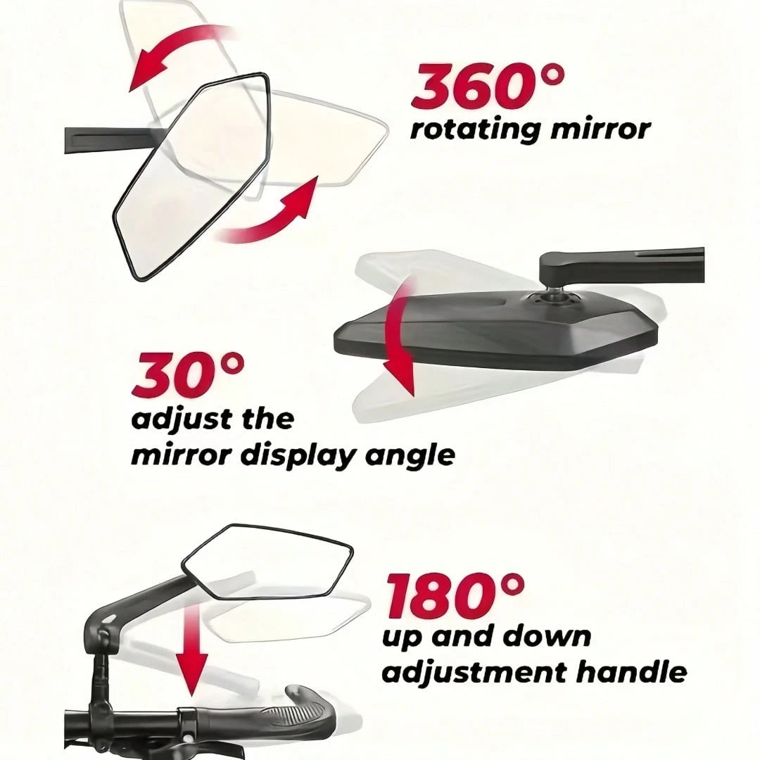 A Pair Of 2 High-Definition Bicycle Rearview Mirrors With 360° Adjustable Rotation- Made Of Durable ABS Material, Suitable For Scooters And Bicycle Reflectors, Featuring Black Rectangular Handle Refl