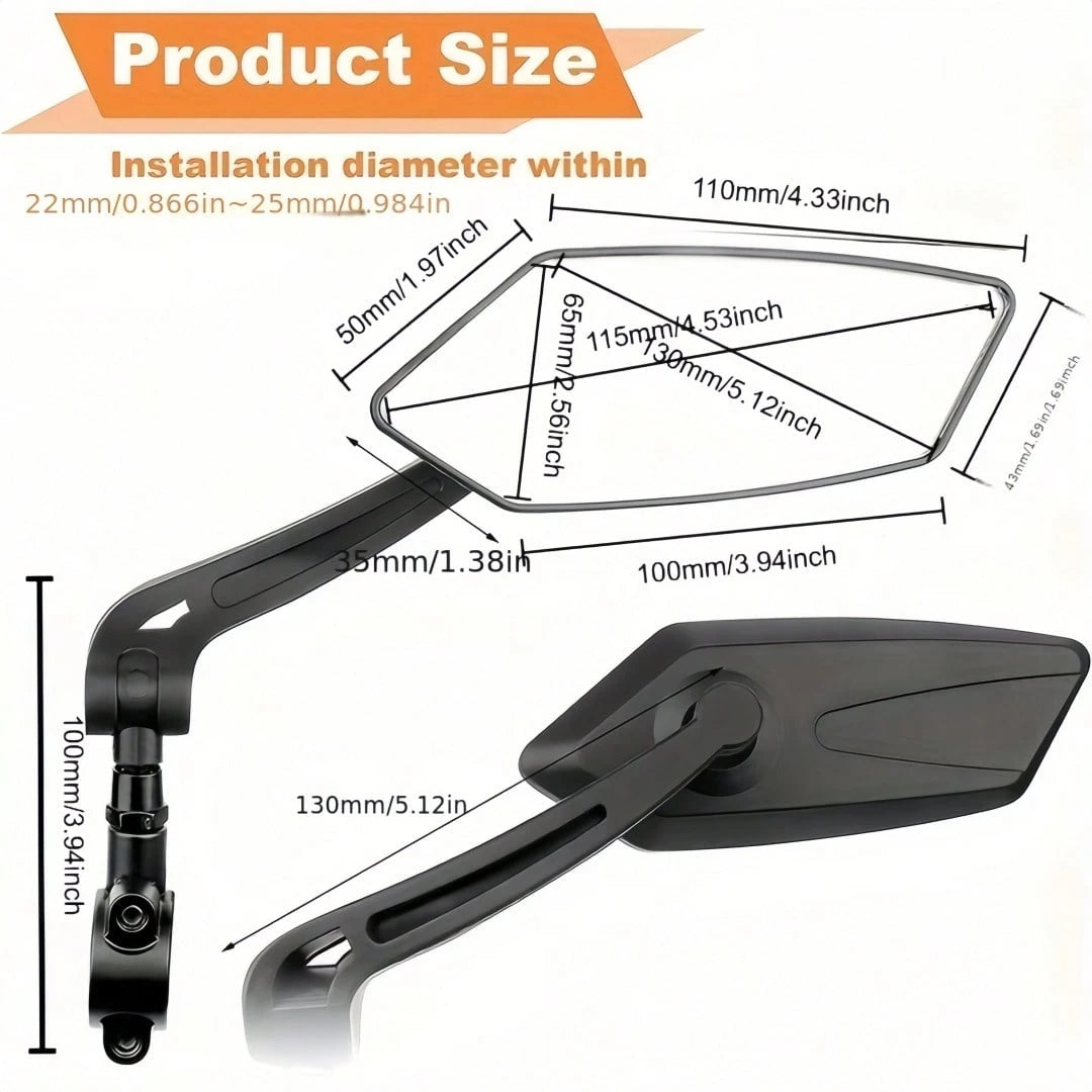 A Pair Of 2 High-Definition Bicycle Rearview Mirrors With 360° Adjustable Rotation- Made Of Durable ABS Material, Suitable For Scooters And Bicycle Reflectors, Featuring Black Rectangular Handle Refl