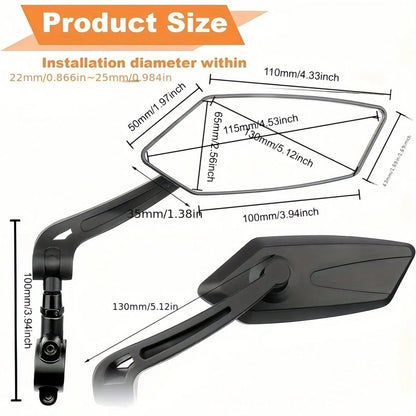 A Pair Of 2 High-Definition Bicycle Rearview Mirrors With 360° Adjustable Rotation- Made Of Durable ABS Material, Suitable For Scooters And Bicycle Reflectors, Featuring Black Rectangular Handle Refl