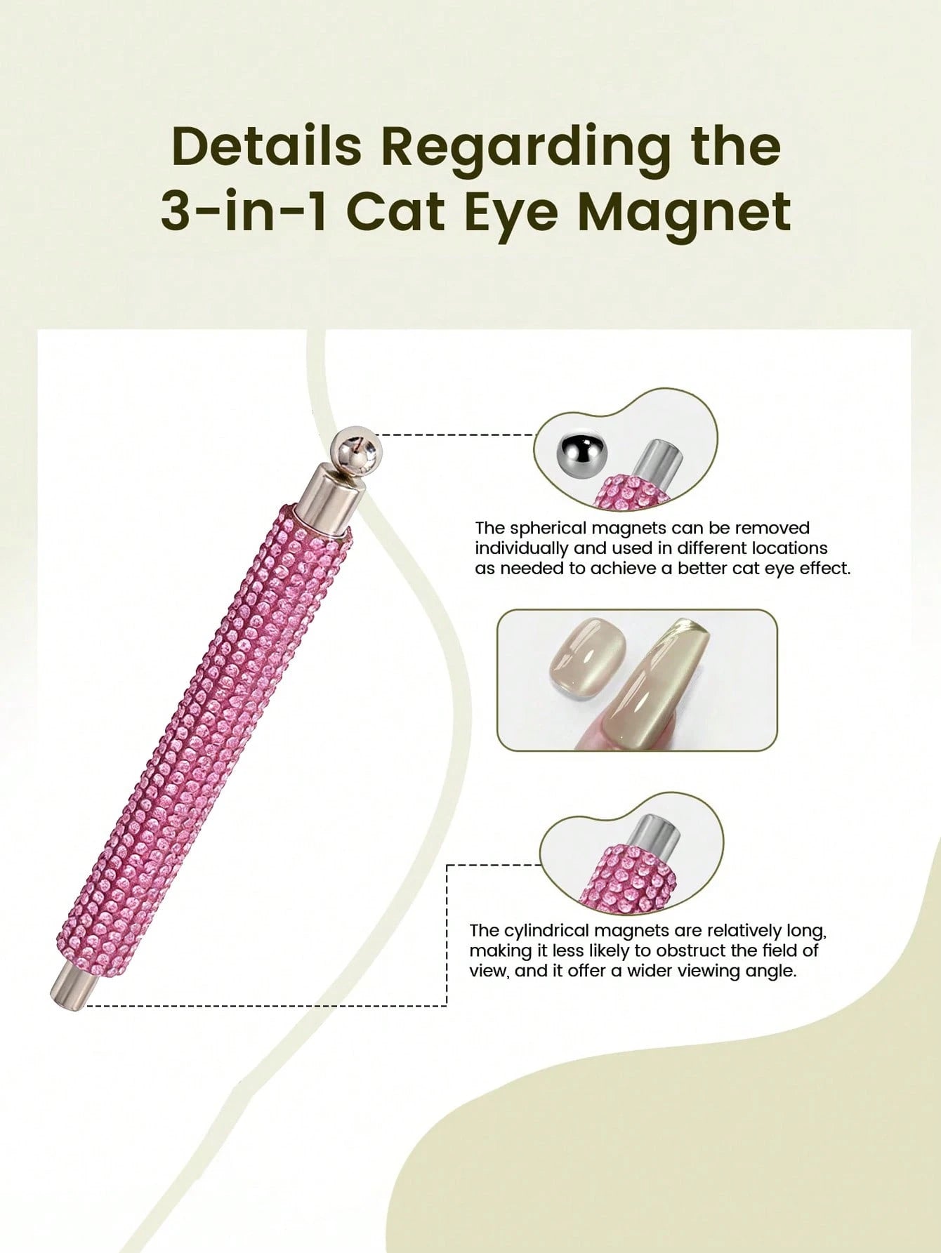 A Single-Pack Of Strong Versatile Magnetic Rods With Water Droplets, Suitable For Cat-Eye Nail Polish Gel Manicures, Double-Headed Magnetic Pen Magnetic Rods, And 3D Magnetic Nail Design Accessory Too