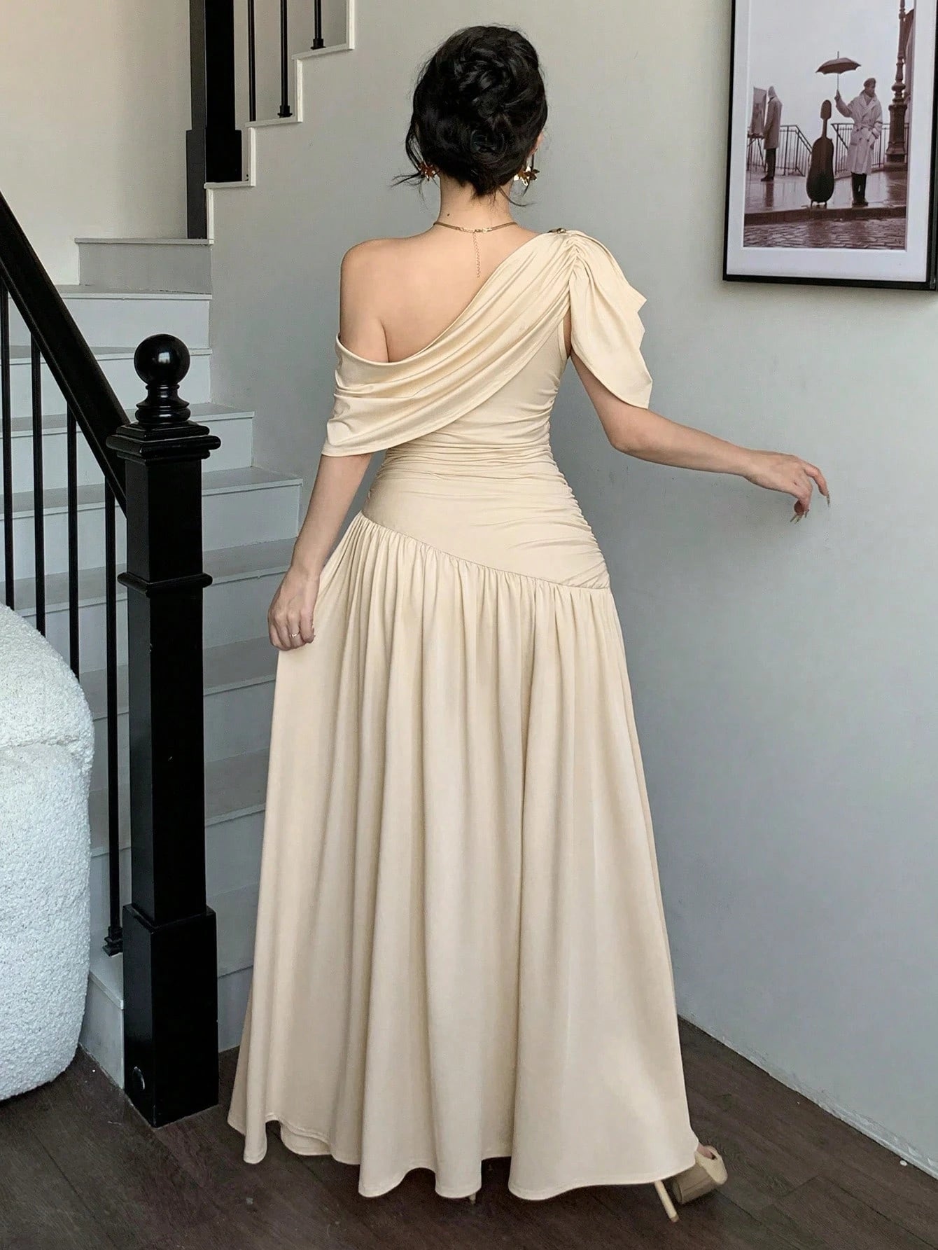 abyoxi Women's Brown Pleated Waist Fitted Flare Dress, Elegant & Fashionable, Suitable For Party, Date, Holiday, Wedding, Formal Occasion, Banquet, Teacher's Day, Mother's Day, Graduation Ceremony, St