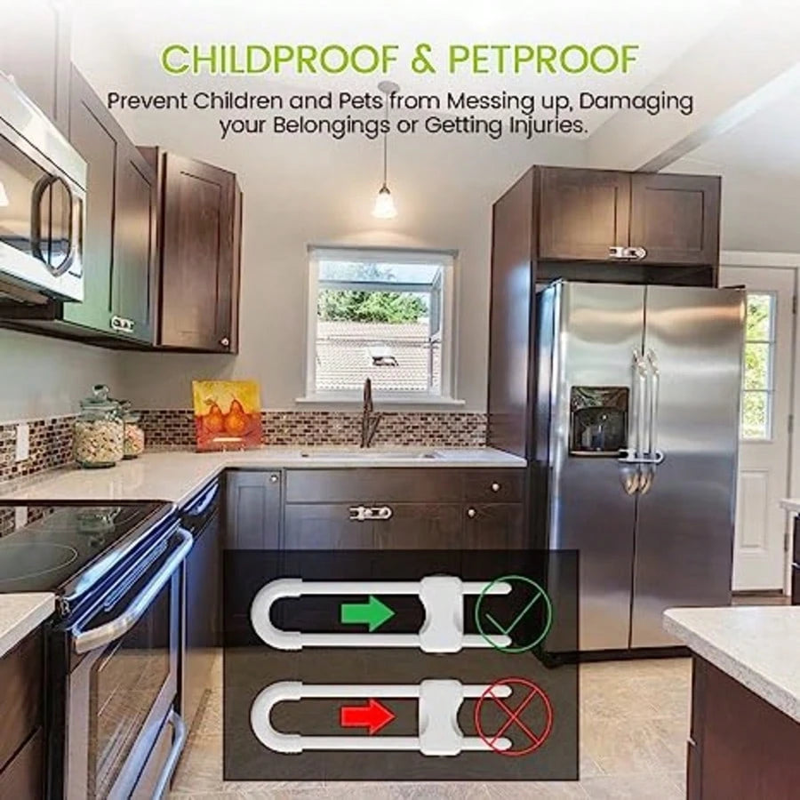Adjustable U-Shaped Baby Safety Lock, Suitable For Drawers, Refrigerators, Cabinets| Modern Baby Proofing Cabinet Lock With Extra Security Latch