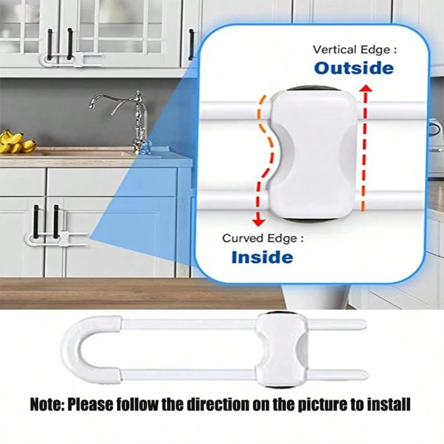 Adjustable U-Shaped Baby Safety Lock, Suitable For Drawers, Refrigerators, Cabinets| Modern Baby Proofing Cabinet Lock With Extra Security Latch