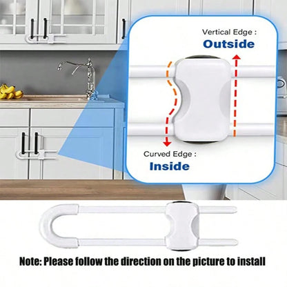 Adjustable U-Shaped Baby Safety Lock, Suitable For Drawers, Refrigerators, Cabinets| Modern Baby Proofing Cabinet Lock With Extra Security Latch