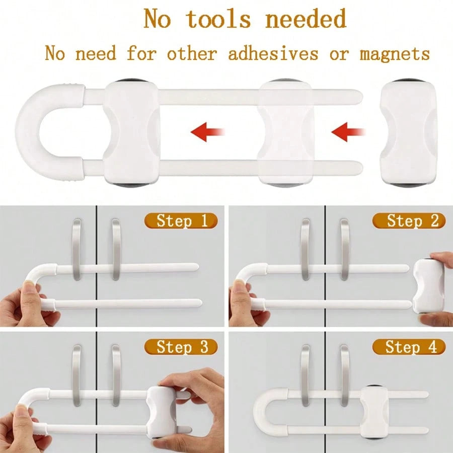 Adjustable U-Shaped Baby Safety Lock, Suitable For Drawers, Refrigerators, Cabinets| Modern Baby Proofing Cabinet Lock With Extra Security Latch