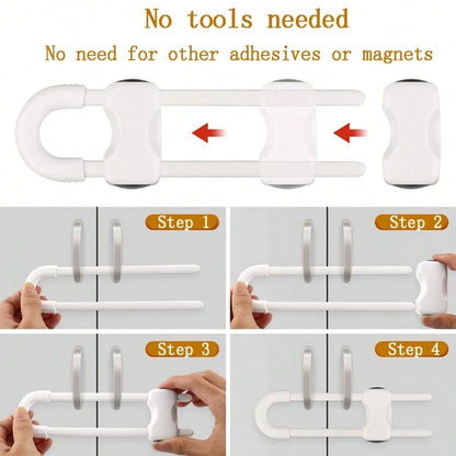 Adjustable U-Shaped Baby Safety Lock, Suitable For Drawers, Refrigerators, Cabinets| Modern Baby Proofing Cabinet Lock With Extra Security Latch