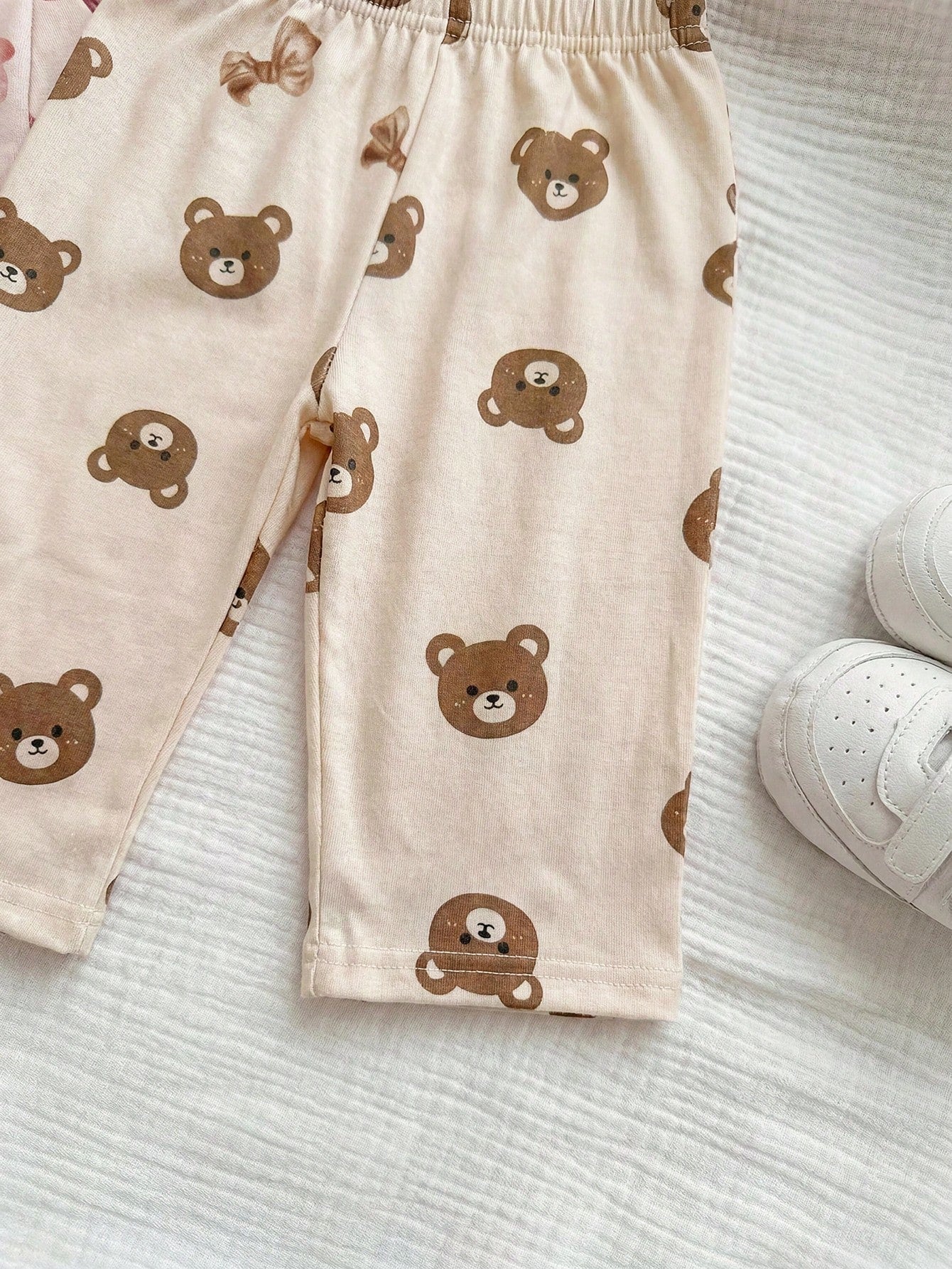 Adorably Cute Newborn Baby Boy Button Up Bear Print Long Sleeve Top And Pants Soft Sleepwear Comfortable Pajama Set Neutral