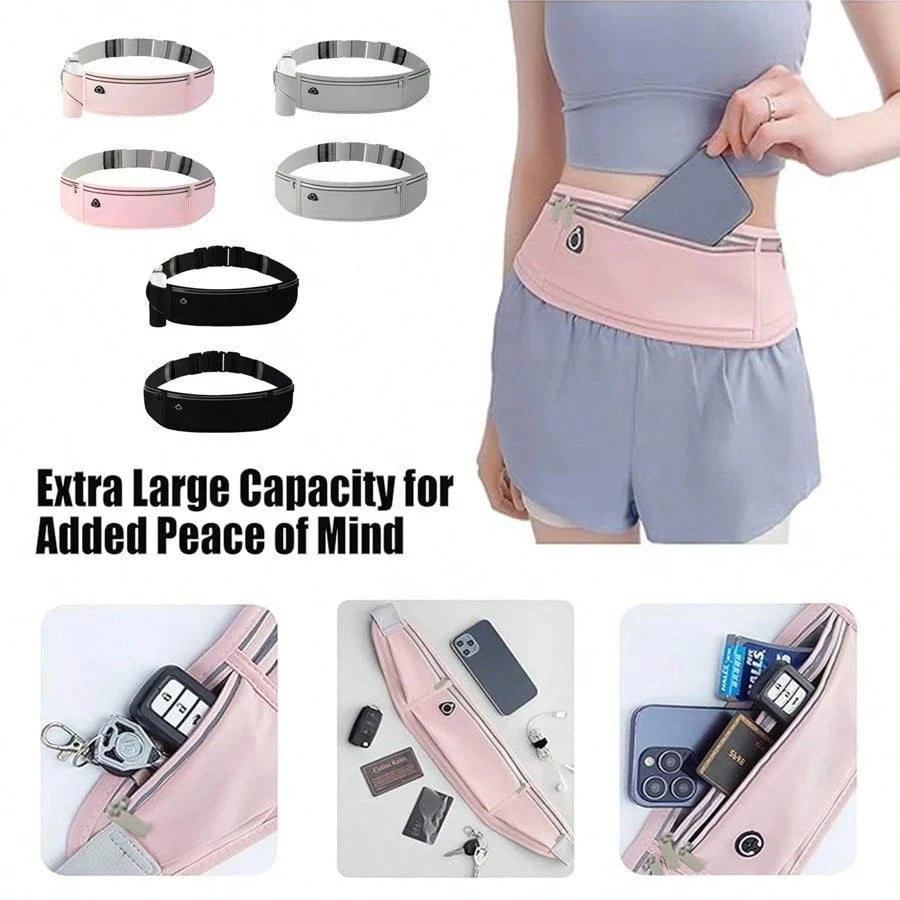AiScrofa Slim Running Belt For Phone 6.8'', Ultra Light Running Belts For Women/Men, Zipper Waterproof Running Waist Pack, Reflective Running Fanny Pack With 3 Separate Pouch