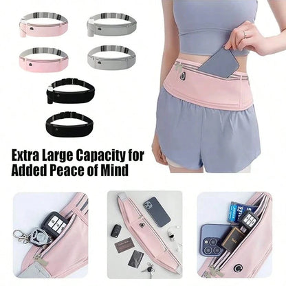 AiScrofa Slim Running Belt For Phone 6.8'', Ultra Light Running Belts For Women/Men, Zipper Waterproof Running Waist Pack, Reflective Running Fanny Pack With 3 Separate Pouch
