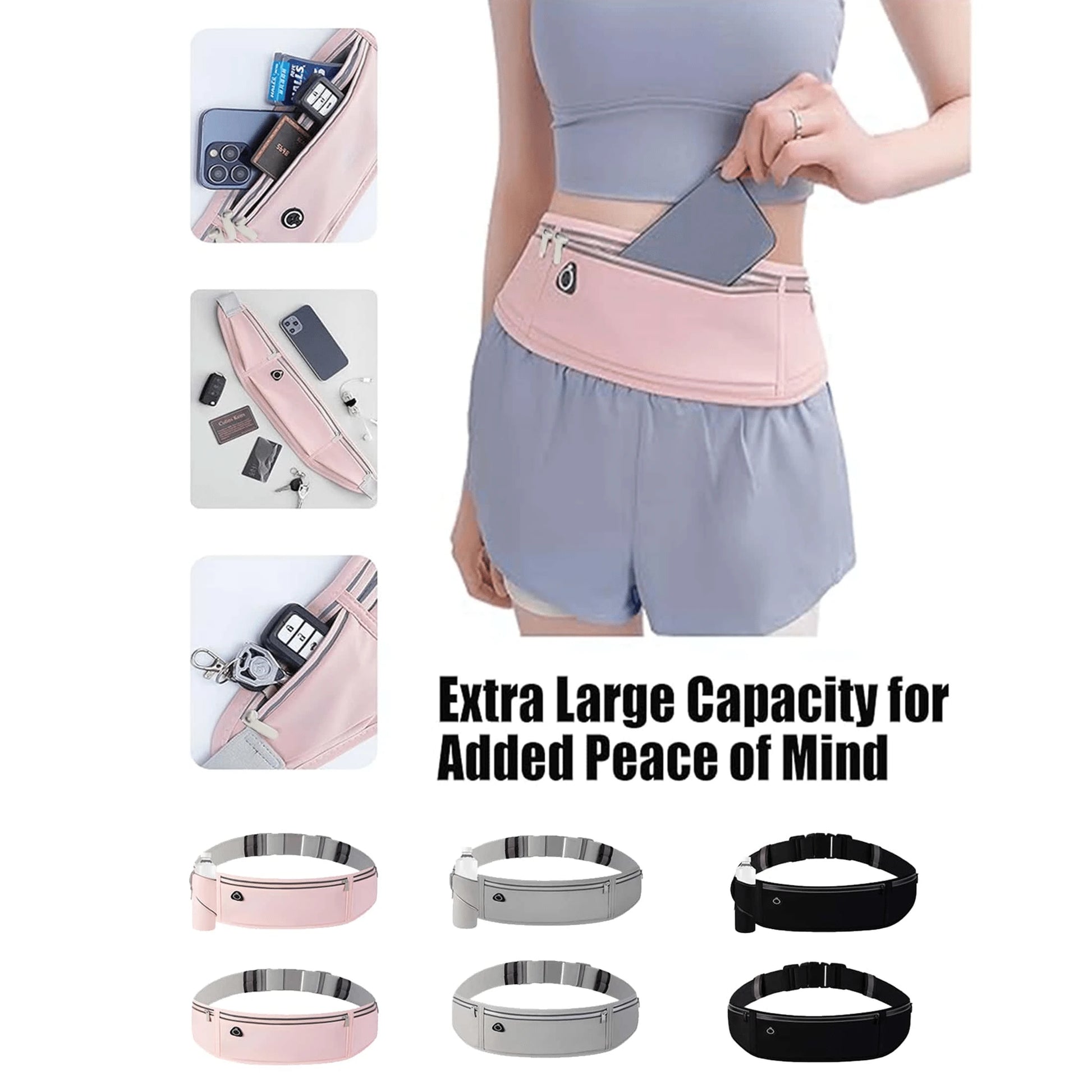 AiScrofa Slim Running Belt For Phone 6.8'', Ultra Light Running Belts For Women/Men, Zipper Waterproof Running Waist Pack, Reflective Running Fanny Pack With 3 Separate Pouch