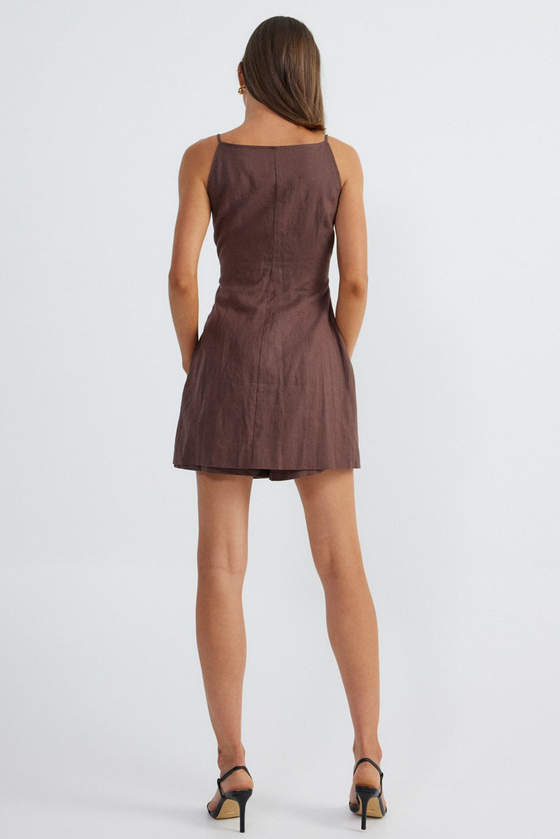 Allegra Linen Dress - Chocolate - SHOPJAUS - JAUS