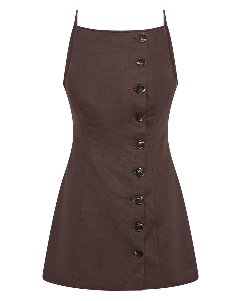 Allegra Linen Dress - Chocolate - SHOPJAUS - JAUS