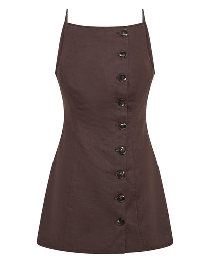 Allegra Linen Dress - Chocolate - SHOPJAUS - JAUS