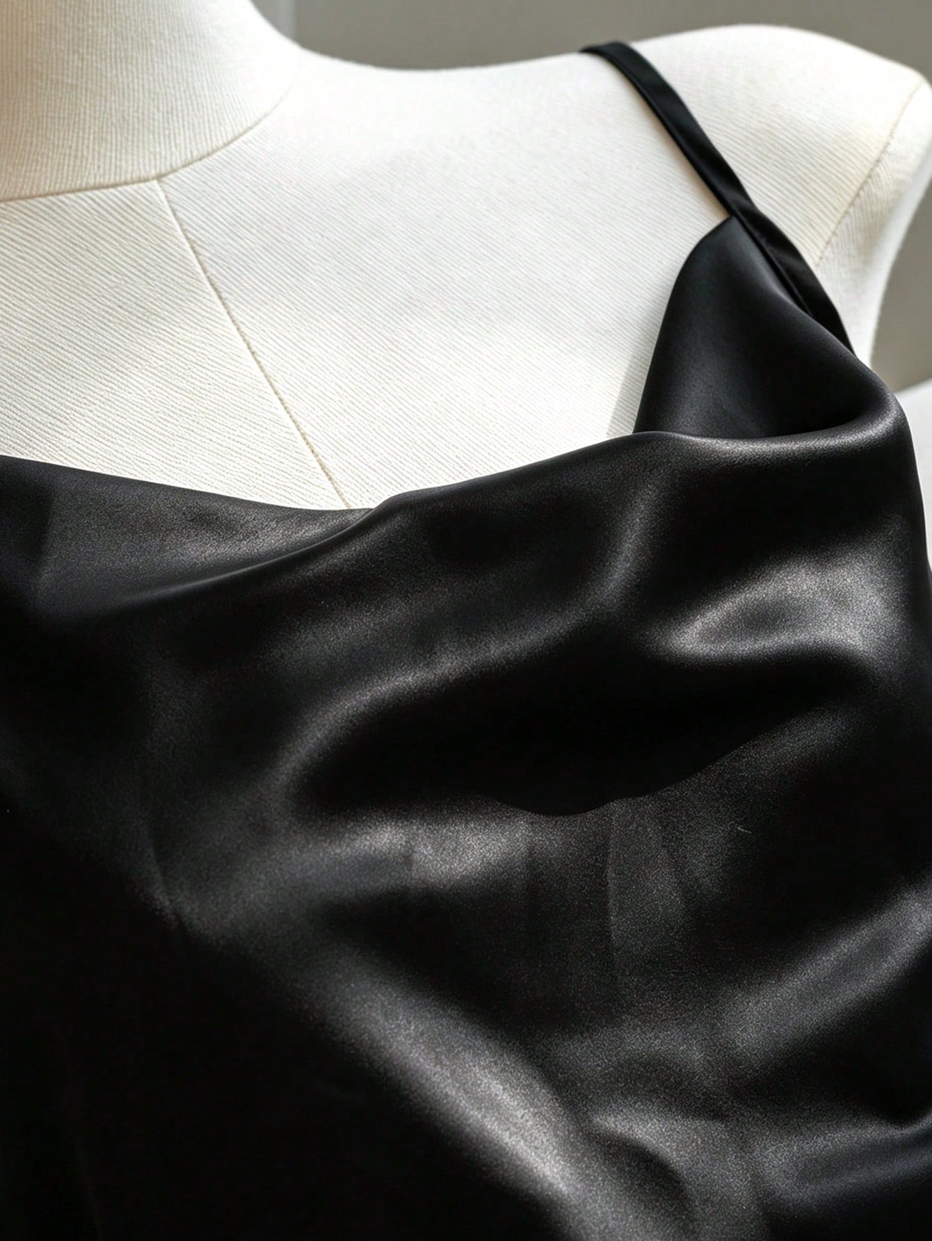 Allurite Women's Black Satin Cowl Neck Adjustable Spaghetti Strap Bodycon Mini Dress,Summer 70s Holiday Party Evening Sunset Beach Elegant Y2K Slip Cocktail
