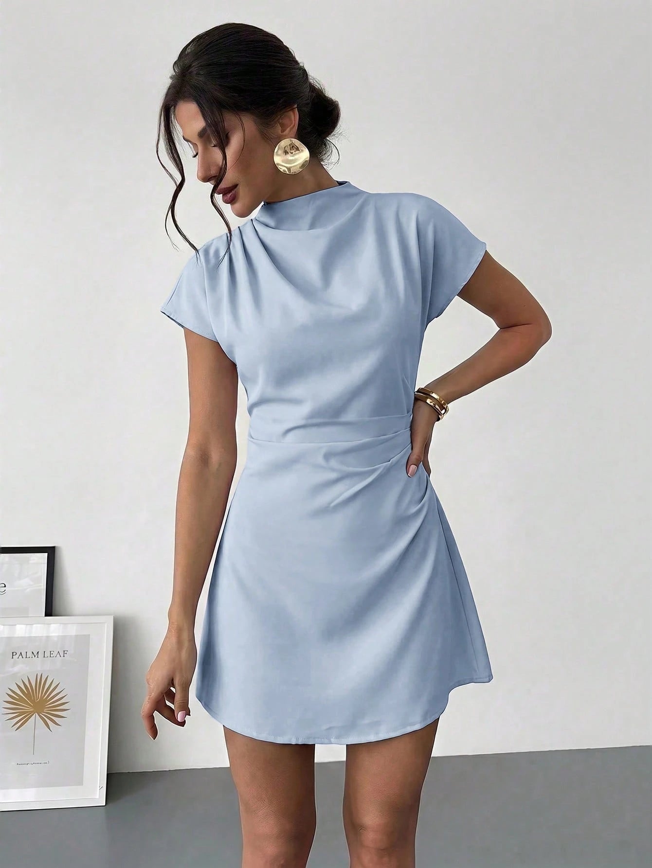 Aloruh Elegant Commuter Ruched Waist A-Line Mini Dress, Summer,Summer Dresses For Women