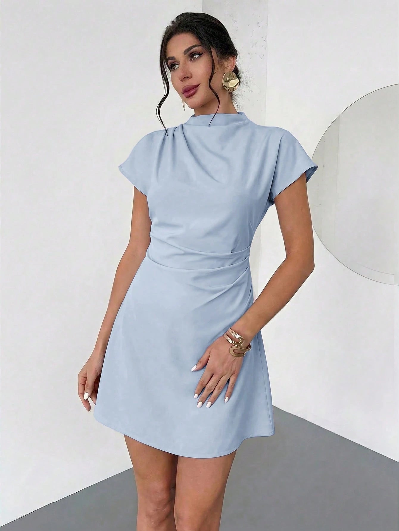Aloruh Elegant Commuter Ruched Waist A-Line Mini Dress, Summer,Summer Dresses For Women