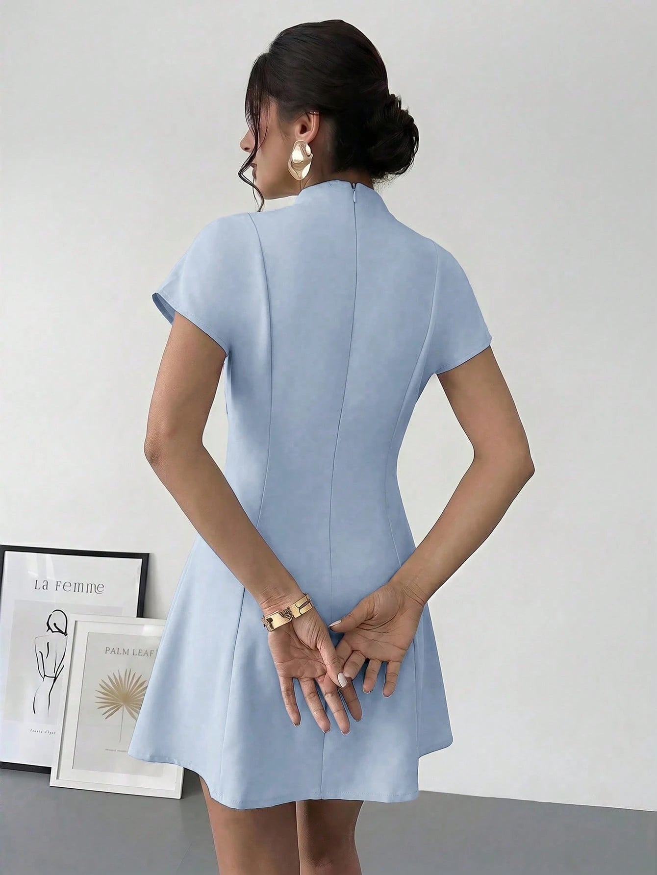 Aloruh Elegant Commuter Ruched Waist A-Line Mini Dress, Summer,Summer Dresses For Women