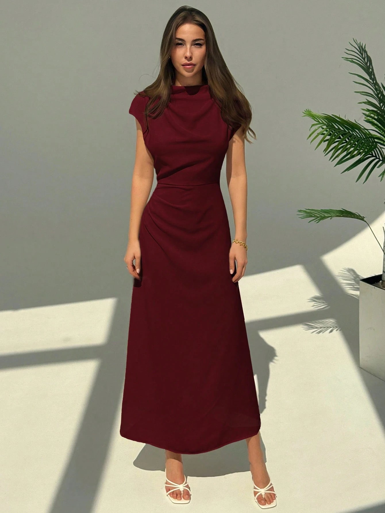 Aloruh New Asymmetric Asymmetrical Fitted Commuter Elegant Minimalist Long Dress For Women,Wedding Guest Dress Women