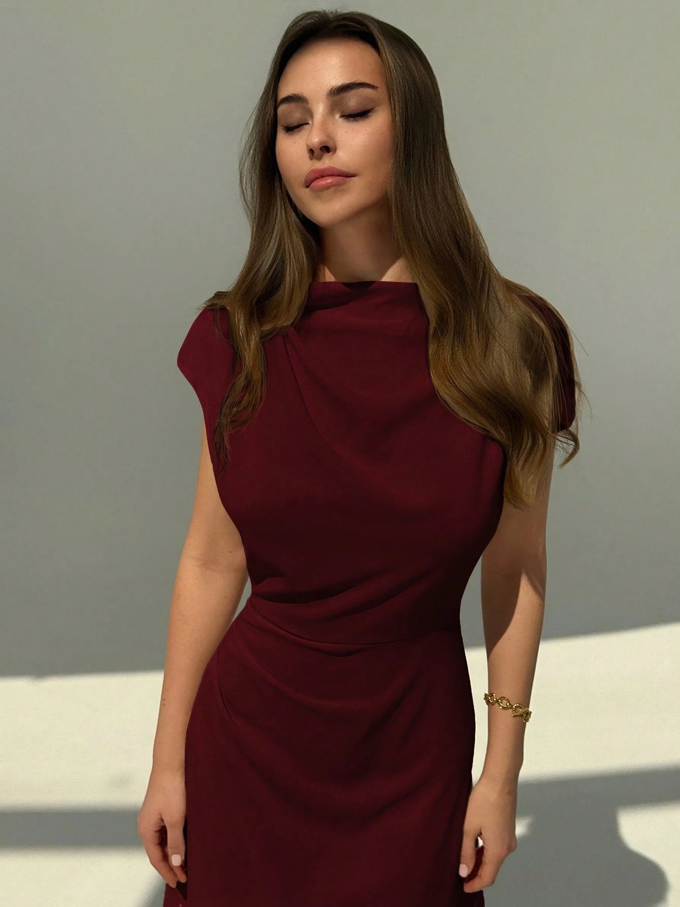 Aloruh New Asymmetric Asymmetrical Fitted Commuter Elegant Minimalist Long Dress For Women,Wedding Guest Dress Women
