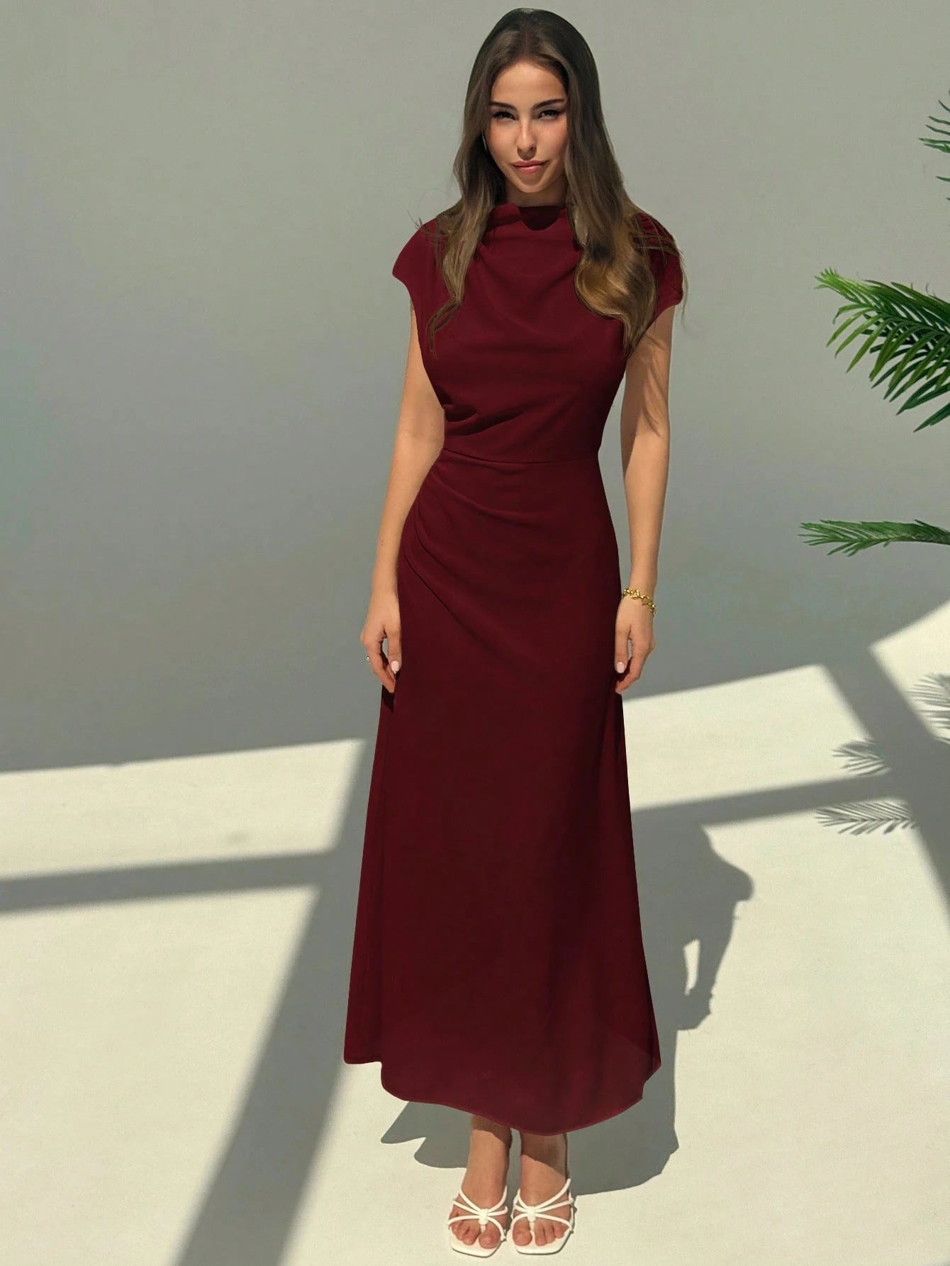Aloruh New Asymmetric Asymmetrical Fitted Commuter Elegant Minimalist Long Dress For Women,Wedding Guest Dress Women
