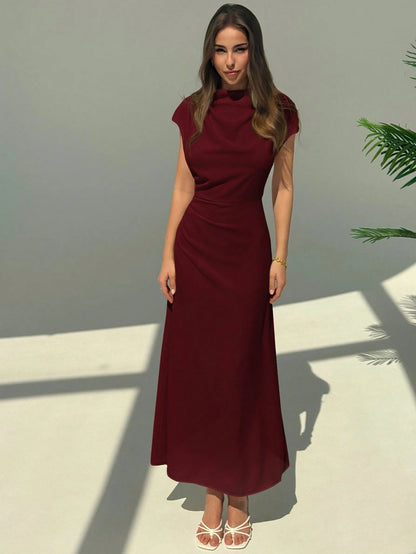 Aloruh New Asymmetric Asymmetrical Fitted Commuter Elegant Minimalist Long Dress For Women,Wedding Guest Dress Women