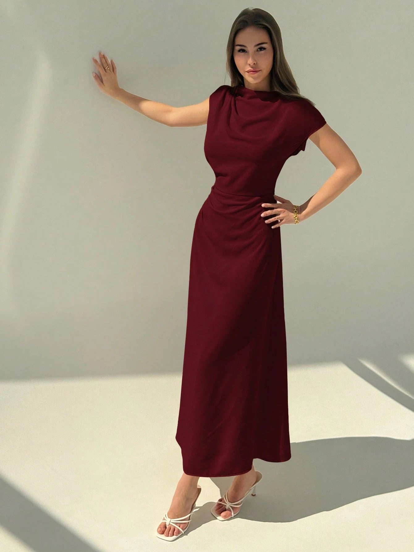 Aloruh New Asymmetric Asymmetrical Fitted Commuter Elegant Minimalist Long Dress For Women,Wedding Guest Dress Women