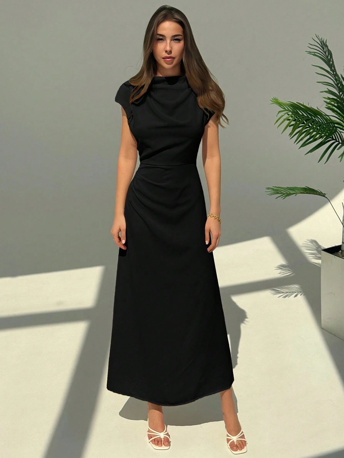 Aloruh New Asymmetric Asymmetrical Fitted Commuter Elegant Minimalist Long Dress For Women,Wedding Guest Dress Women