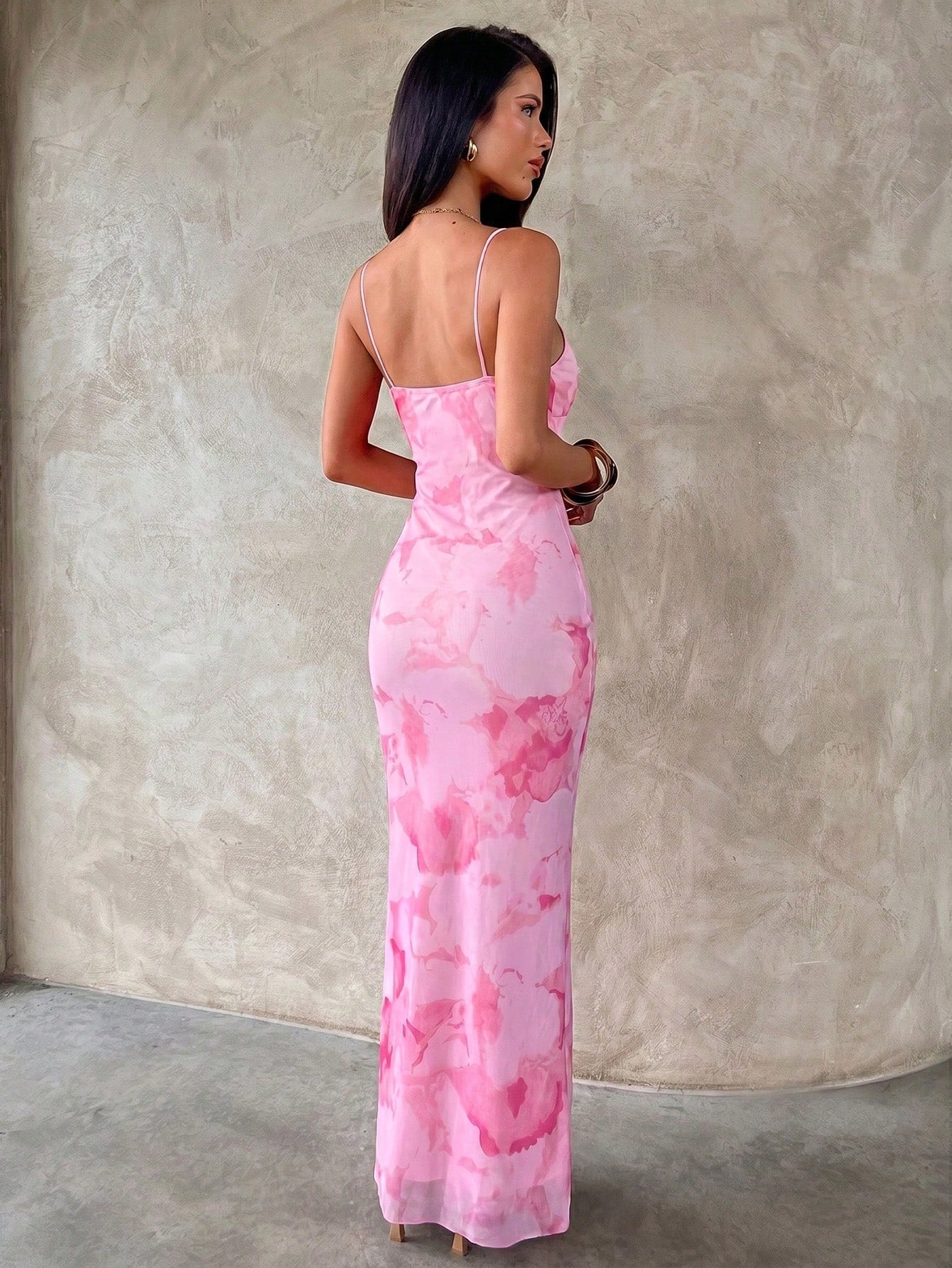 Aloruh Orange Tropical Floral Print Backless Spaghetti Strap Mini Dress, Women's Summer Vacation Outfit, Beach Wear, Bohemian Resort Gradient