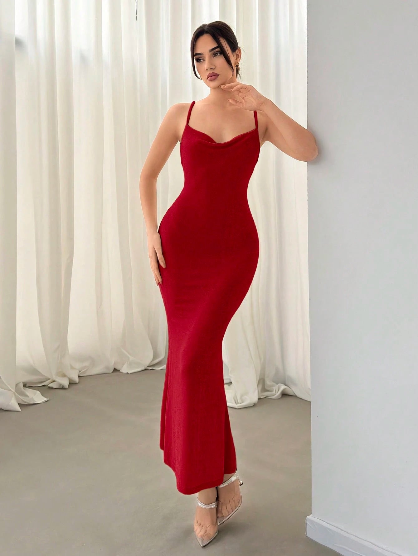Aloruh Texture-Criss Cross Backless Bodycon Dress With Bodycon Design, For Women, Elegant Party Wear