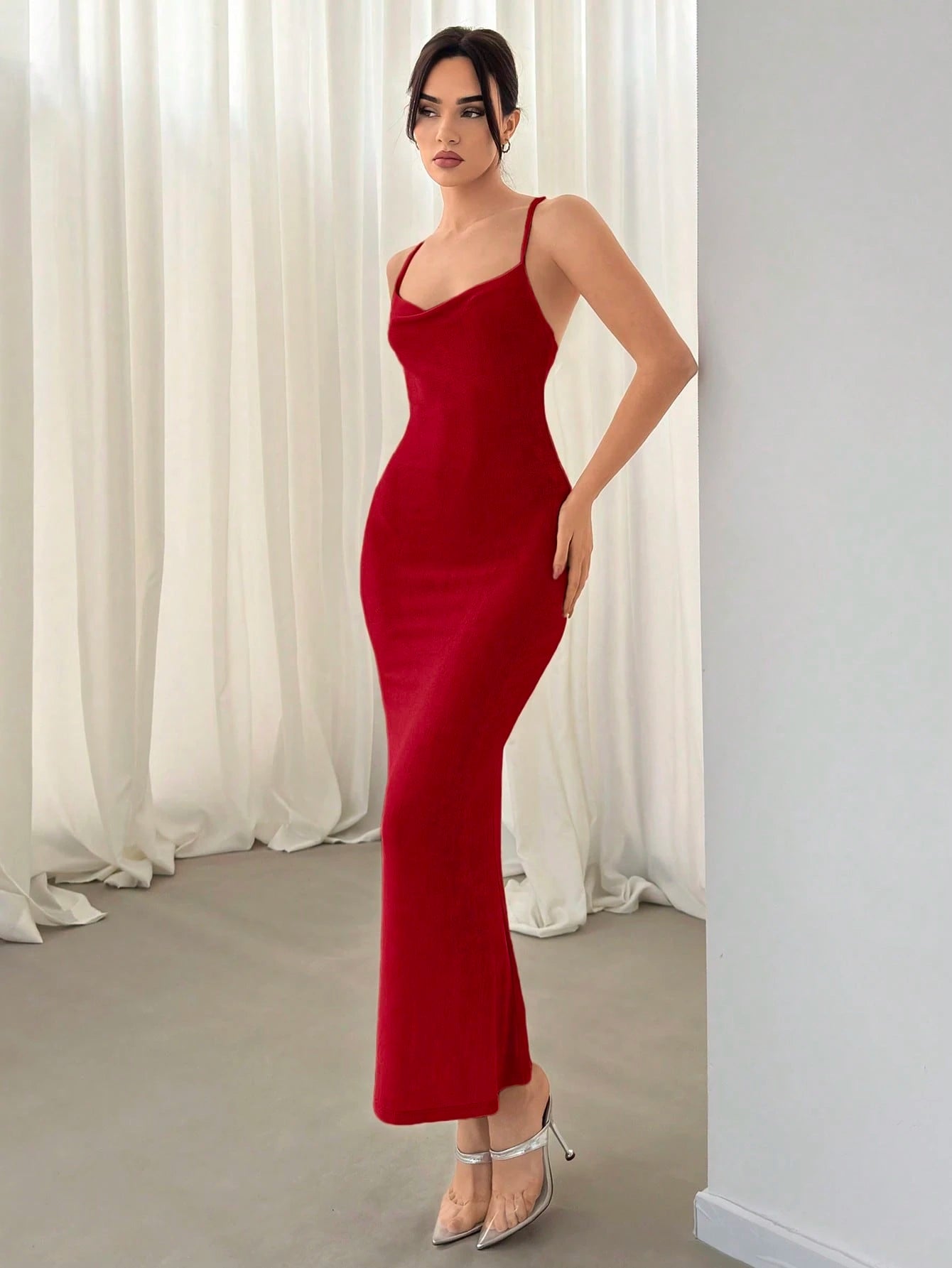 Aloruh Texture-Criss Cross Backless Bodycon Dress With Bodycon Design, For Women, Elegant Party Wear