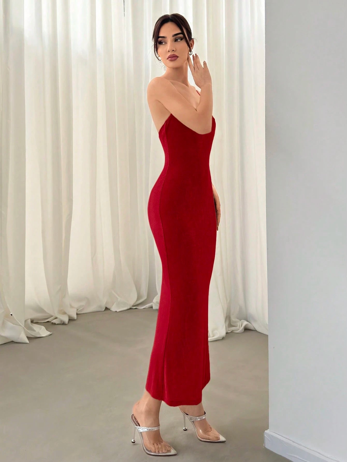 Aloruh Texture-Criss Cross Backless Bodycon Dress With Bodycon Design, For Women, Elegant Party Wear
