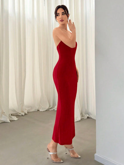 Aloruh Texture-Criss Cross Backless Bodycon Dress With Bodycon Design, For Women, Elegant Party Wear