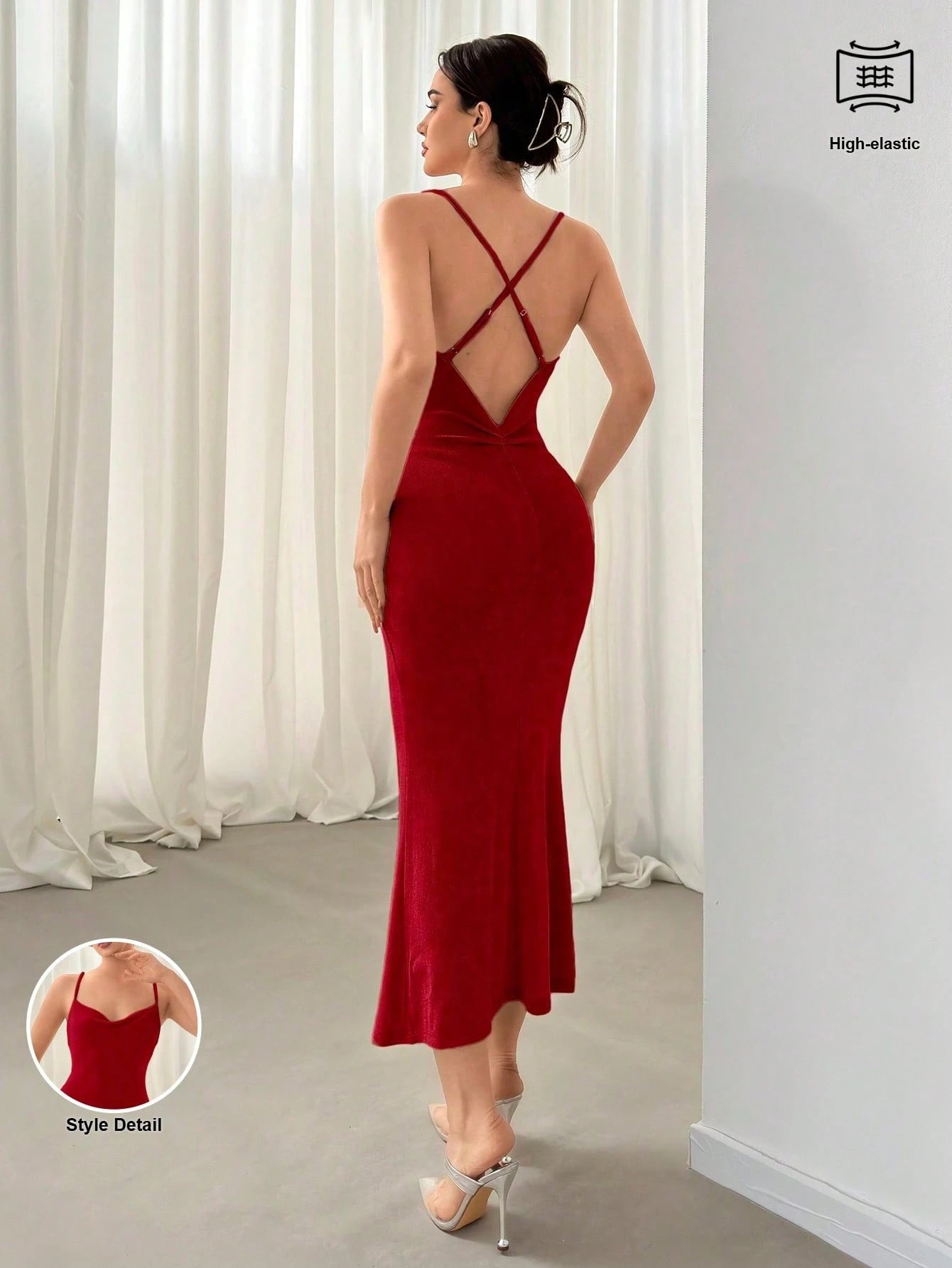 Aloruh Texture-Criss Cross Backless Bodycon Dress With Bodycon Design, For Women, Elegant Party Wear