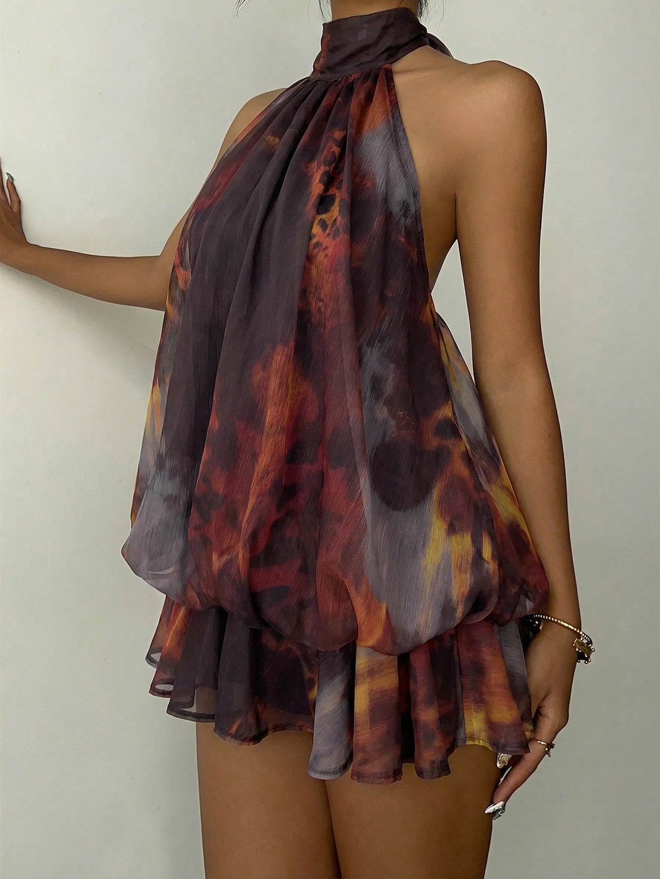 Aloruh Women's Dark Purple Summer Elegant Sexy Halter Neck Y2K Printed Short Dress,Boho Resort Wear For Bar Club Night Out Party,Country Music Festival