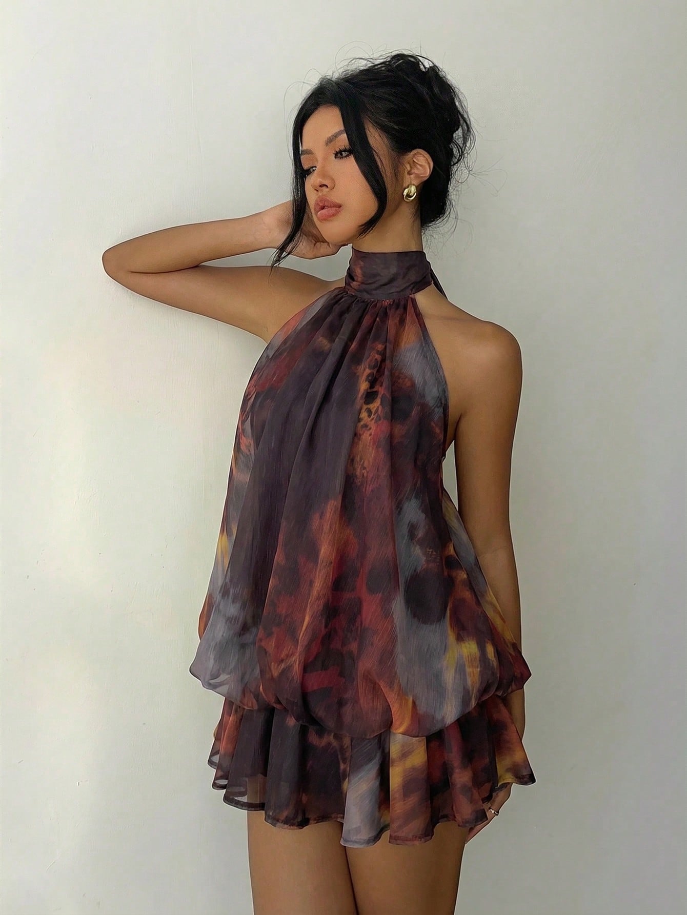 Aloruh Women's Dark Purple Summer Elegant Sexy Halter Neck Y2K Printed Short Dress,Boho Resort Wear For Bar Club Night Out Party,Country Music Festival