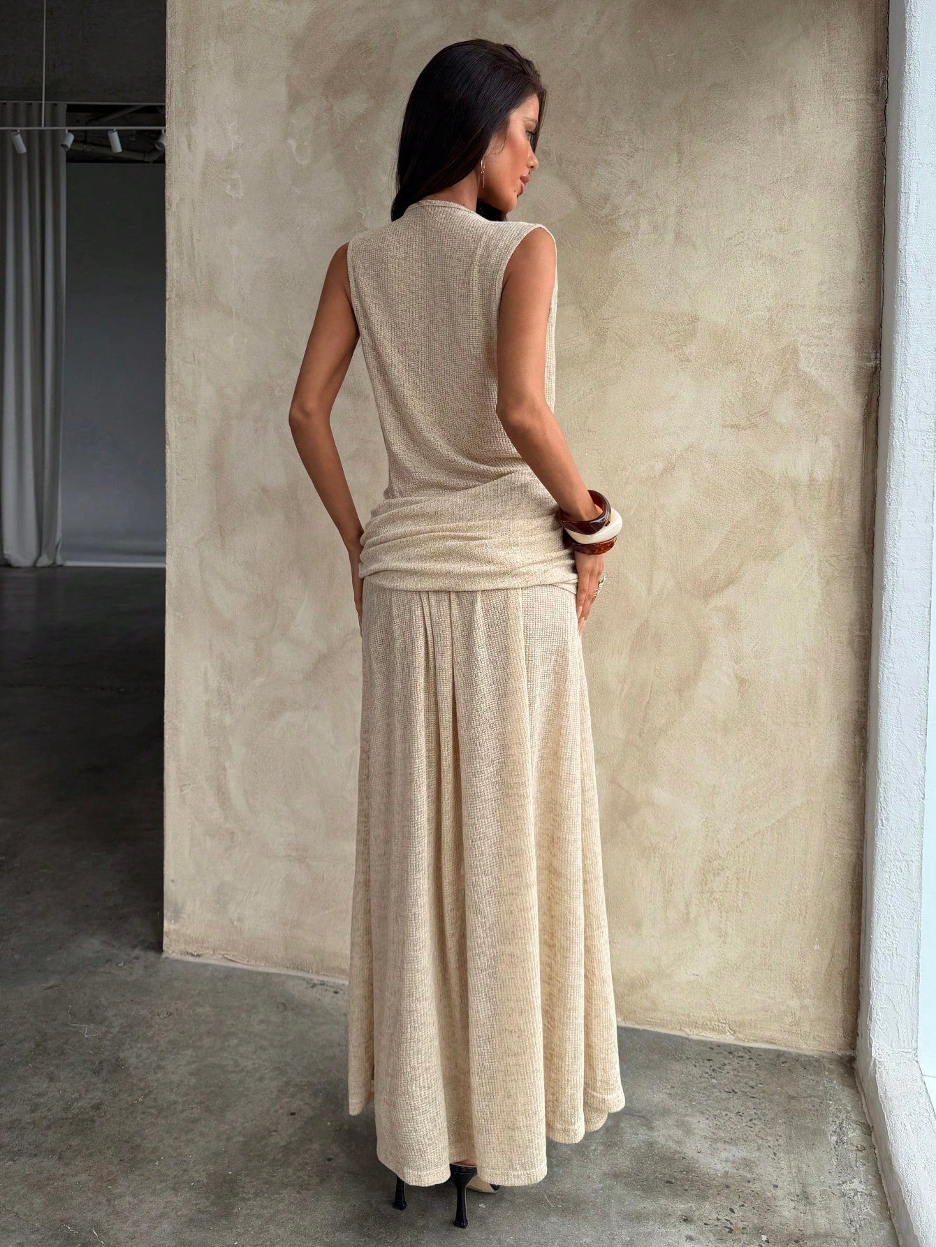 Aloruh Women's Elegant Modern Party Draped Design Deconstructed Fitted Extra Long Dress, Sexy High Waist Hollow Out Dress