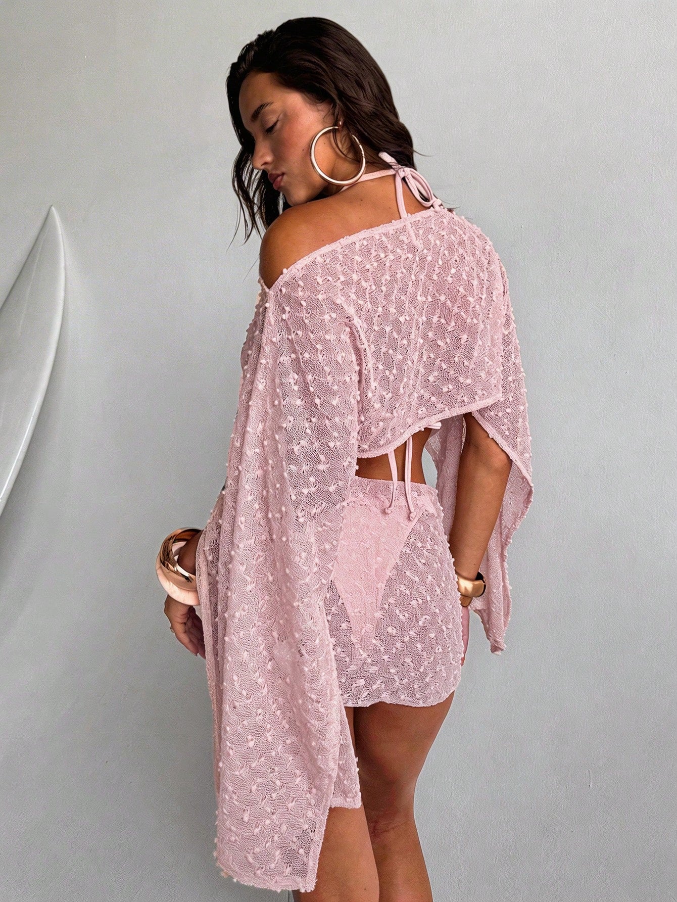 Aloruh Women's Spring/Summer New 2-Piece Set, Jacquard Textured Fabric Shawl Top And Wrap-Style Mini Skirt, Beach/Resort Wear Cover Ups For Swimwear
