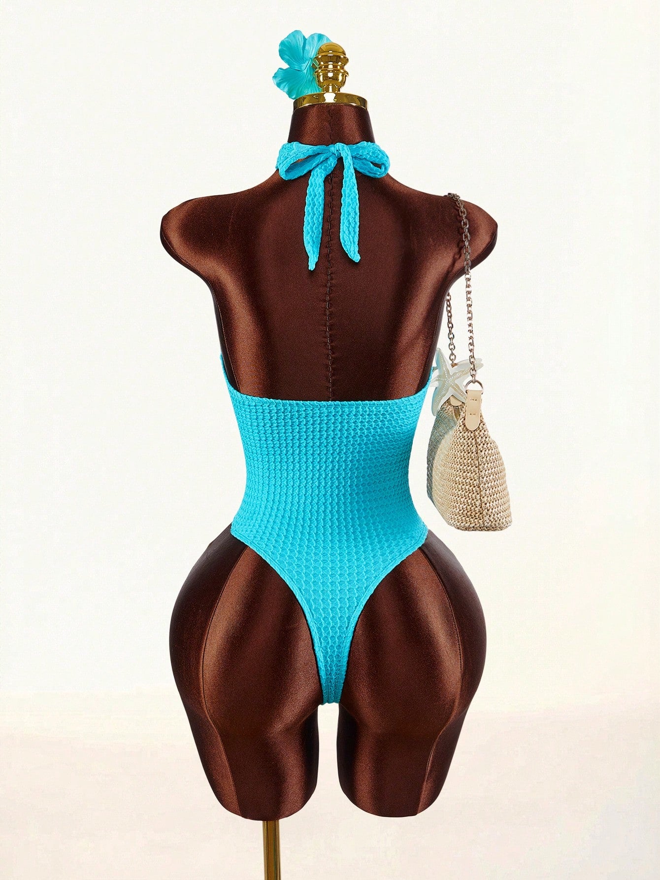Amplova 1pc Women's Halter Backless One-Piece Swimwear With Shell Metal Decor & Cover-Up Skirt Beach Vacation Outfits For Women