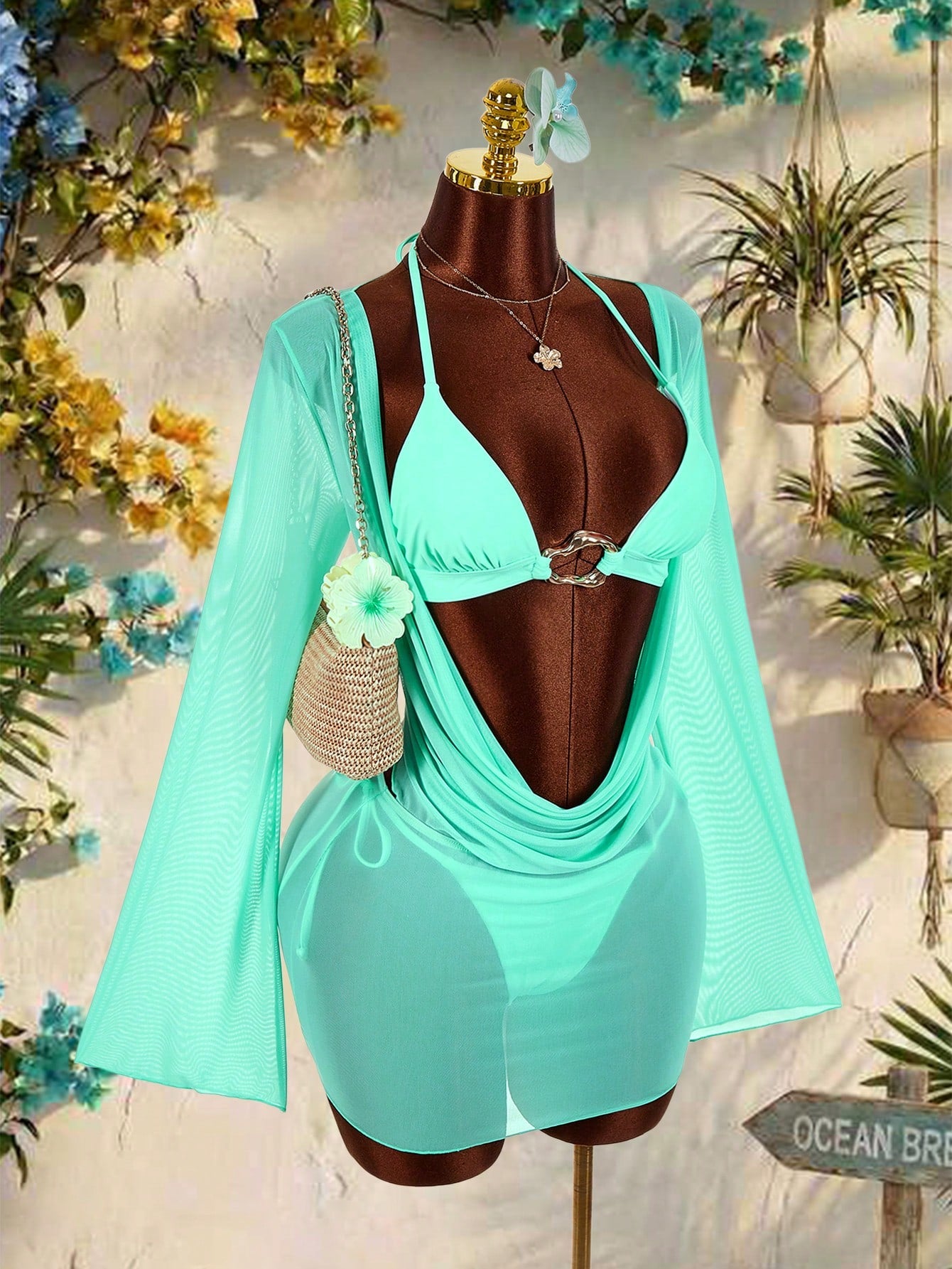 Amplova 2Pcs Women'S Sexy Avant-Garde Swimwear Cover Up Set, Suitable For Vacation Wear, Sexy Sheer Swimwear Set Bathing Suits For Women Swimwears For Woman