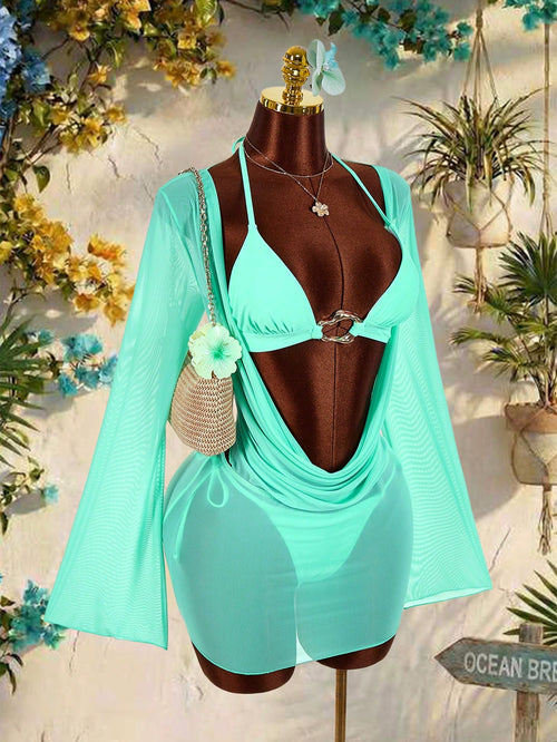 Amplova 2Pcs Women'S Sexy Avant-Garde Swimwear Cover Up Set, Suitable For Vacation Wear, Sexy Sheer Swimwear Set Bathing Suits For Women Swimwears For Woman