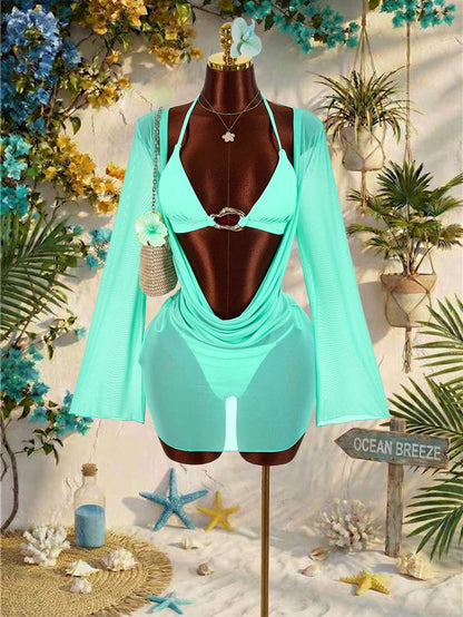Amplova 2Pcs Women'S Sexy Avant-Garde Swimwear Cover Up Set, Suitable For Vacation Wear, Sexy Sheer Swimwear Set Bathing Suits For Women Swimwears For Woman