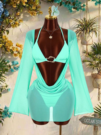Amplova 2Pcs Women'S Sexy Avant-Garde Swimwear Cover Up Set, Suitable For Vacation Wear, Sexy Sheer Swimwear Set Bathing Suits For Women Swimwears For Woman