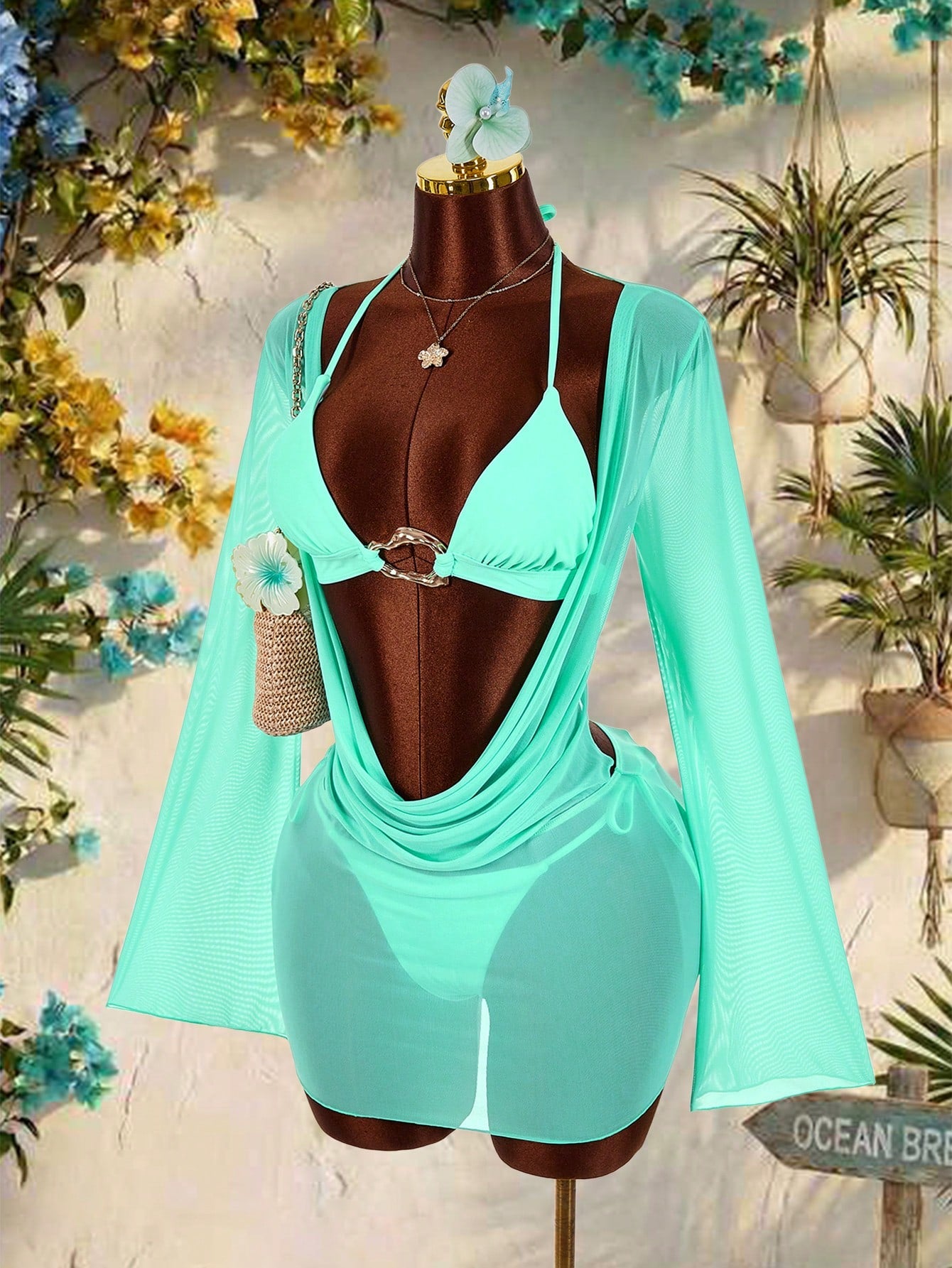 Amplova 2Pcs Women'S Sexy Avant-Garde Swimwear Cover Up Set, Suitable For Vacation Wear, Sexy Sheer Swimwear Set Bathing Suits For Women Swimwears For Woman