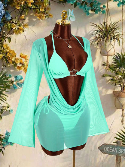 Amplova 2Pcs Women'S Sexy Avant-Garde Swimwear Cover Up Set, Suitable For Vacation Wear, Sexy Sheer Swimwear Set Bathing Suits For Women Swimwears For Woman