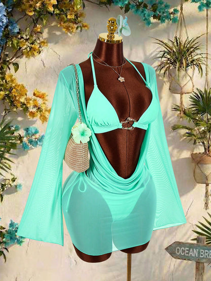 Amplova 2Pcs Women'S Sexy Avant-Garde Swimwear Cover Up Set, Suitable For Vacation Wear, Sexy Sheer Swimwear Set Bathing Suits For Women Swimwears For Woman