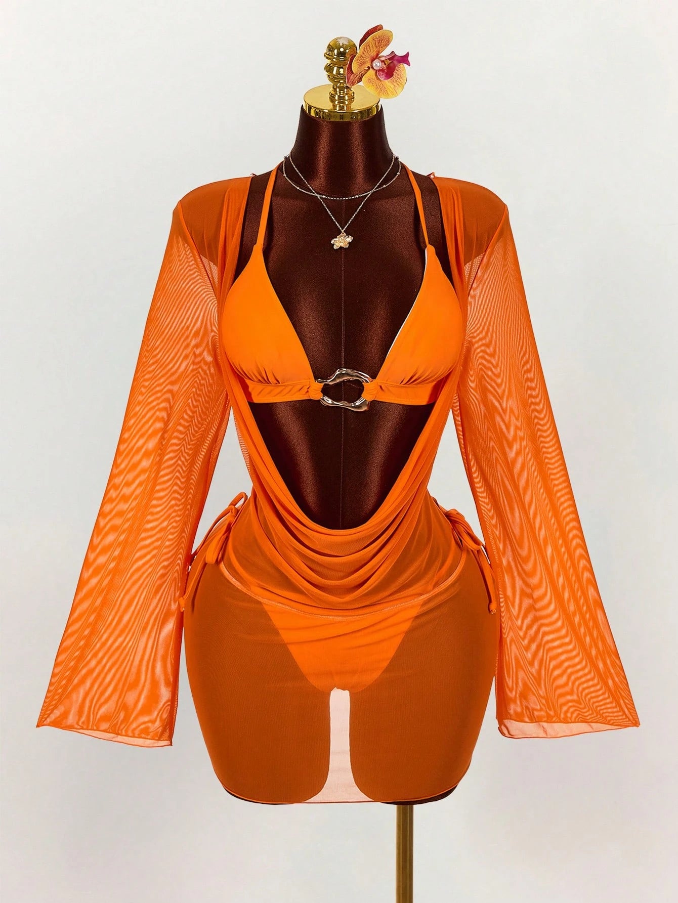 Amplova 3pcs Women's Sexy Avant-Garde Swimwear Cover Up Set, Suitable For Vacation Wear Beach Vacation Outfits For Women