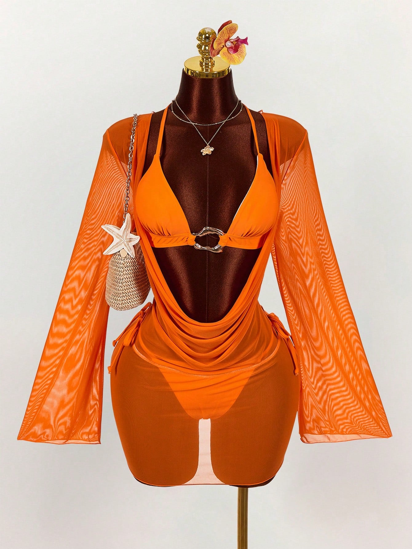 Amplova 3pcs Women's Sexy Avant-Garde Swimwear Cover Up Set, Suitable For Vacation Wear Beach Vacation Outfits For Women